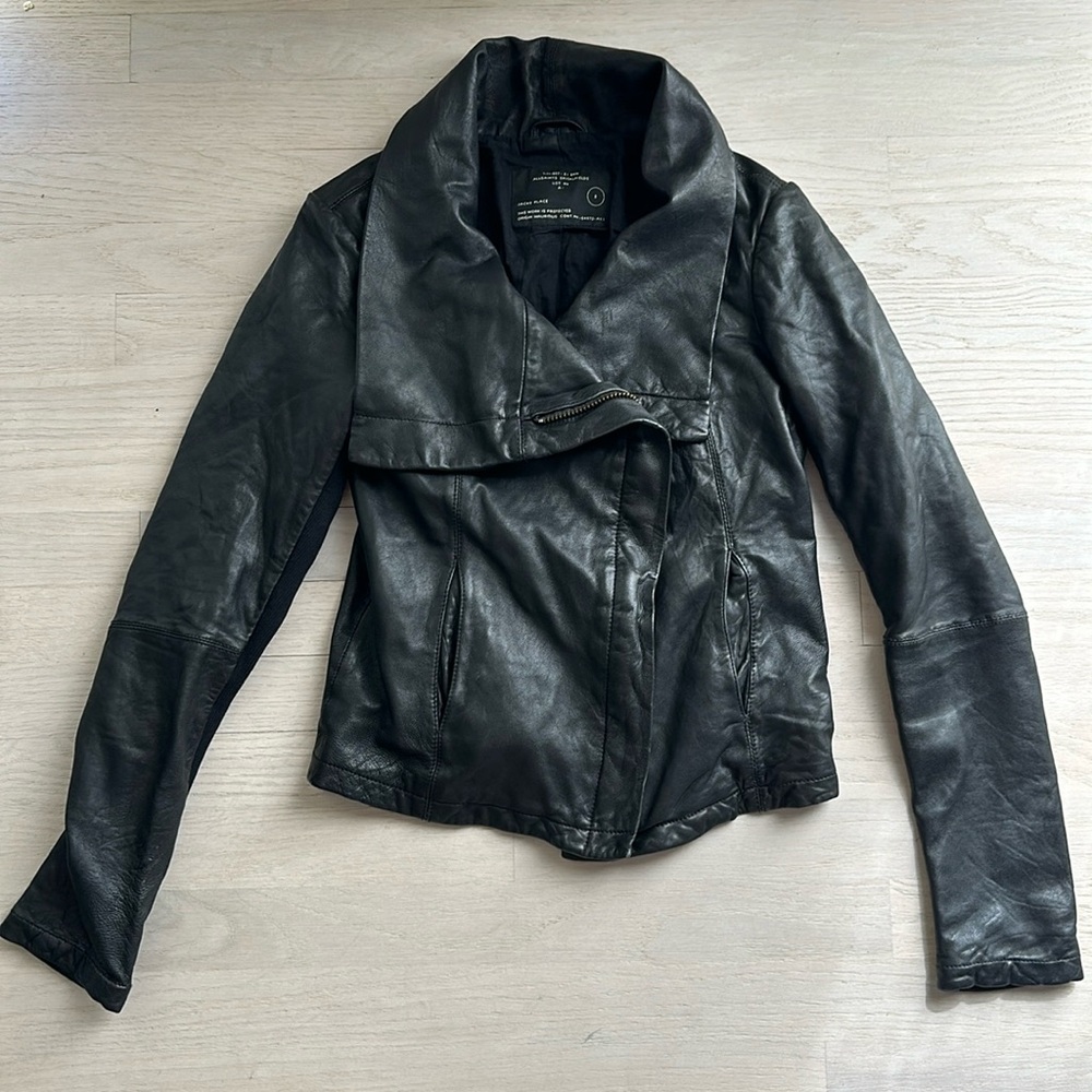 All Saints black genuine leather jacket size 8 light worn